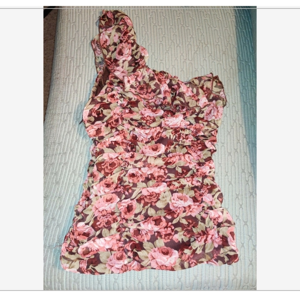 Pink Rose Ruffle Single Strap Mesh A'Gaci Top Small